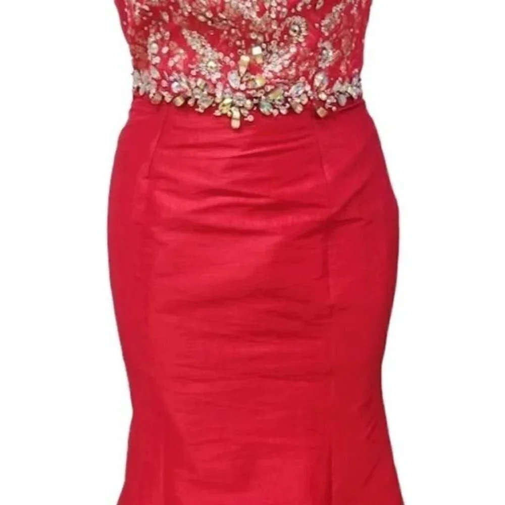 MacDuggal Red Sequin Formal Mermaid Evening Dress Ball Gown Size 0/2